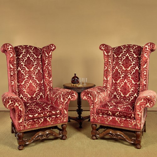 Pair Of Very Large Wing Armchairs C.1930