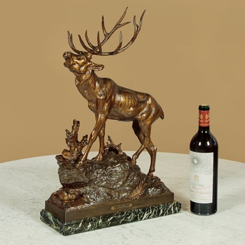 Spelter Sculpture Of A Stag At Bay C.1930