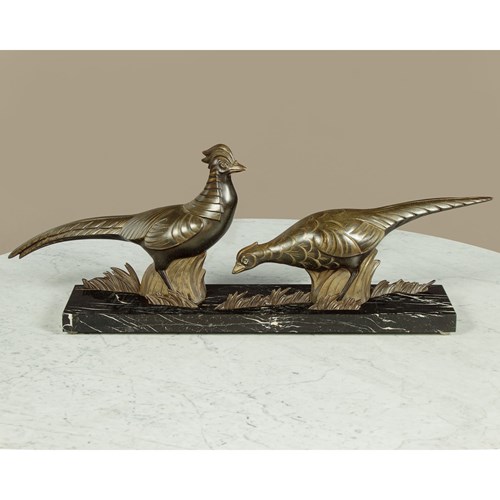 Art Deco Sculpture Of Golden Pheasants C.1930
