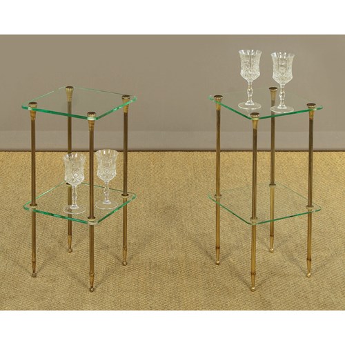 Pair Of Brass & Glass Side Tables C.1970