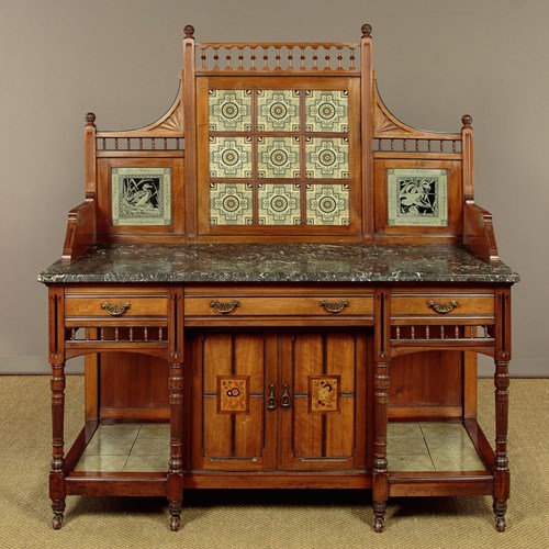 Arts & Crafts Tile Back Washstand By Goodall & Co. C.1885