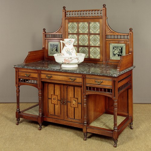 Arts & Crafts Tile Back Washstand By Goodall & Co. C.1885