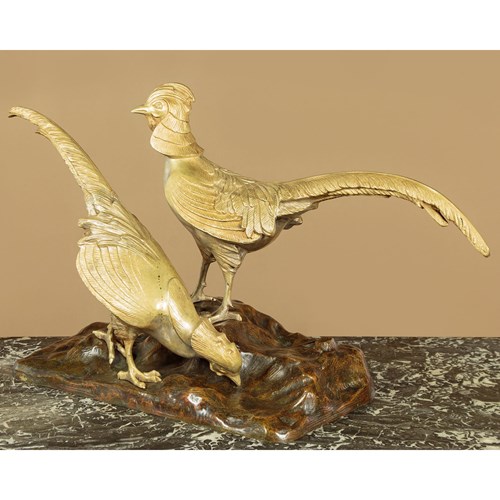 Sculpture Of Golden Pheasants C.1930
