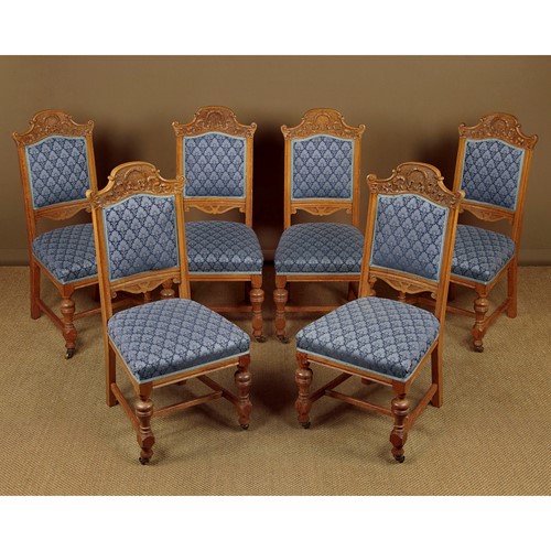 Six Pale Oak Dining Chairs c.1880