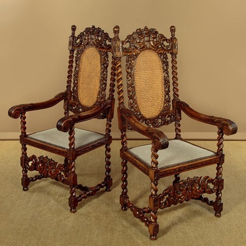Pair Of Large Carved Walnut Armchairs C.1900