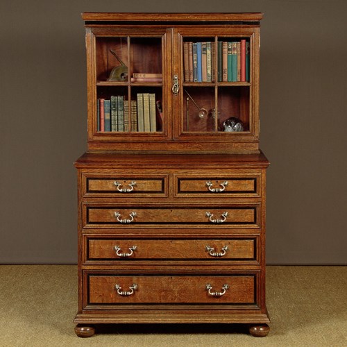 Small Oak Bookcase Chest Of Drawers C.1910