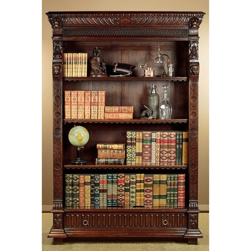 Tall Carved Oak Open Bookcase C.1880