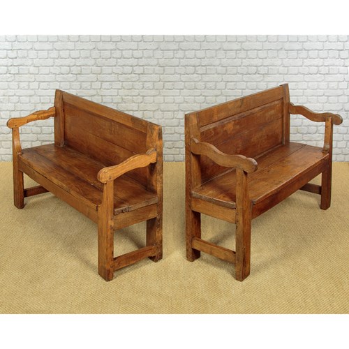 Two Rustic Oak Hall Benches C.1880