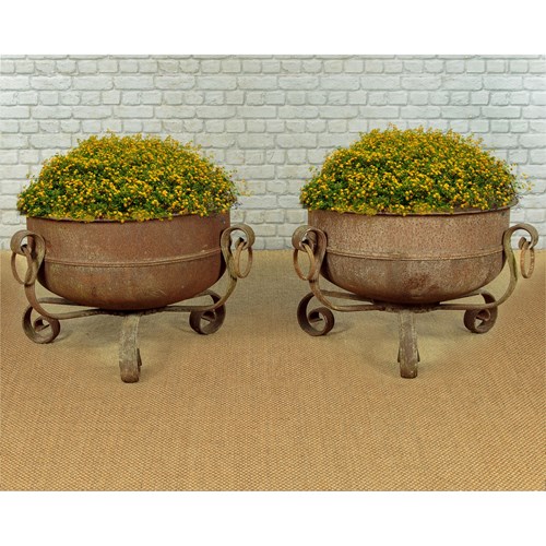 Pair Of Large Iron Garden Planters