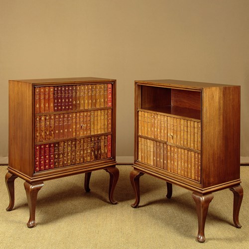 Pair Of Side Cabinets With Faux Bookcase Fronts C.1950