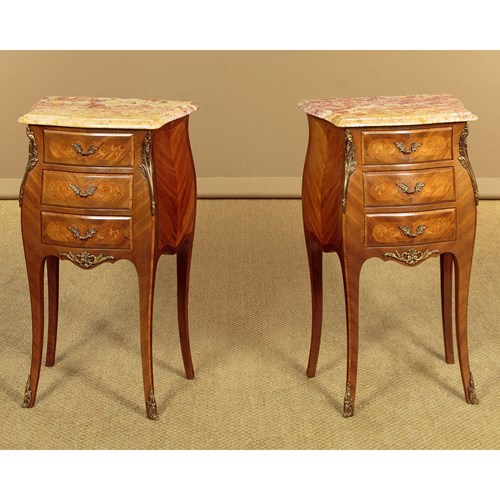 Pair Of Louis XV Style Marble Top Bedside Drawers C.1960