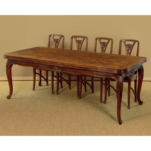 Walnut Parquetry Drawer Leaf Dining Table C.1930