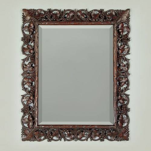Vine & Grape Carved Oak Frame Mirror C.1890