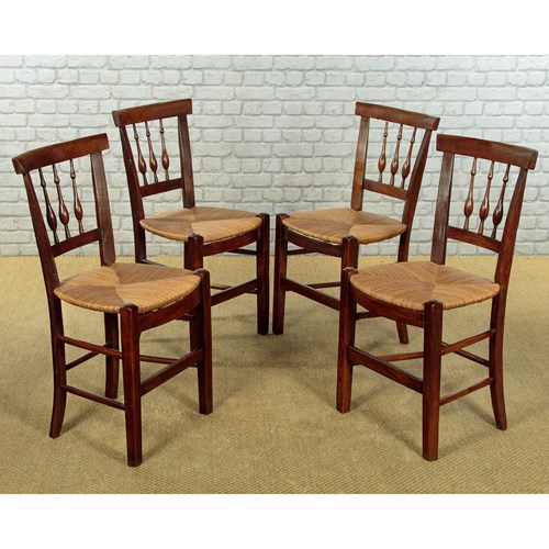 Set Of Four Rush Seat Walnut Dining Chairs C.1900