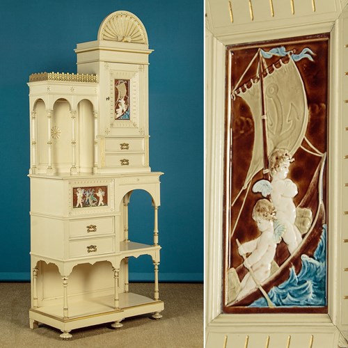 Painted Cabinet With Majolica Panels C.1900