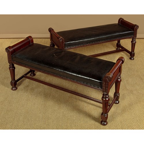 Pair Of Mahogany & Leather Benches C.1880