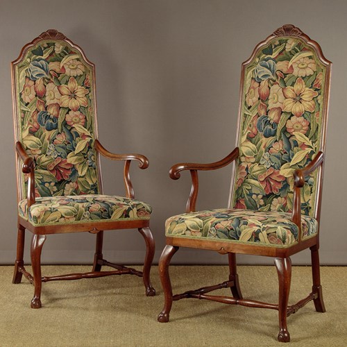 Pair Of Highback Oak Armchairs C.1920