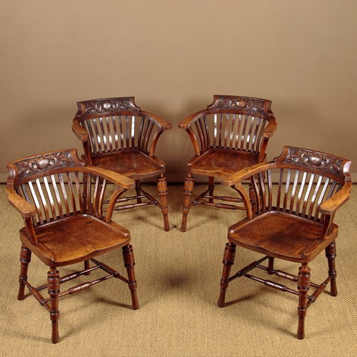 Set Of Four Oak Armchairs C.1890