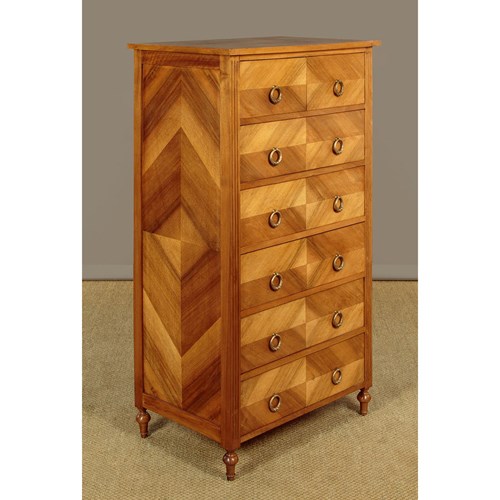 Narrow Walnut Chest Of Drawers C.1930