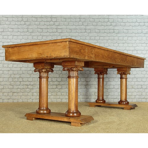 Oak Refectory Table On Gothic Column Legs C.1950