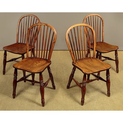Set Of Four Yew And Elm Stick Back Kitchen Chairs C.1860