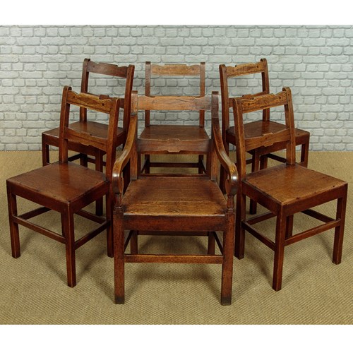 Set Of Six Welsh Oak Cottage Dining Chairs C.1830