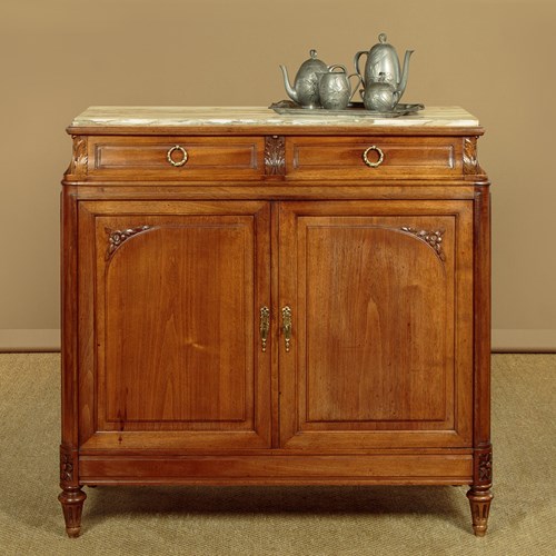 Walnut & Marble Top Side Cabinet C.1910