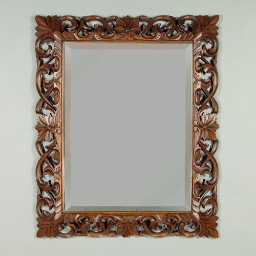 Carved Oak Cushion Frame Mirror C.1890