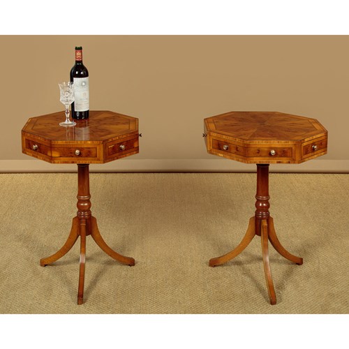 Pair Of Octagonal Yew Wood Side Tables