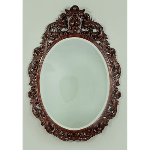 Oval Carved Oak Mirror C.1890