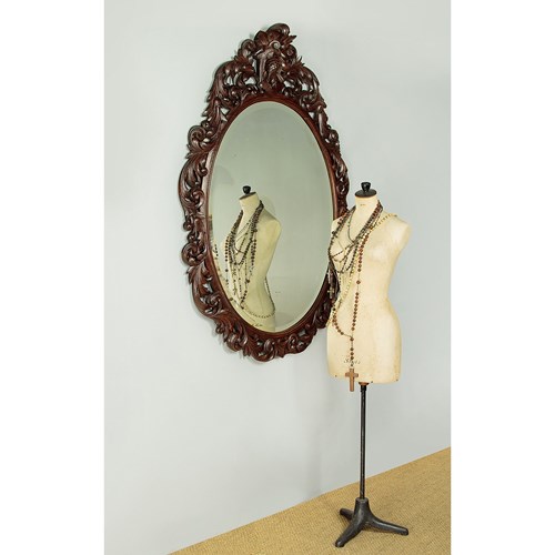 Large Oval Carved Oak Mirror C.1890