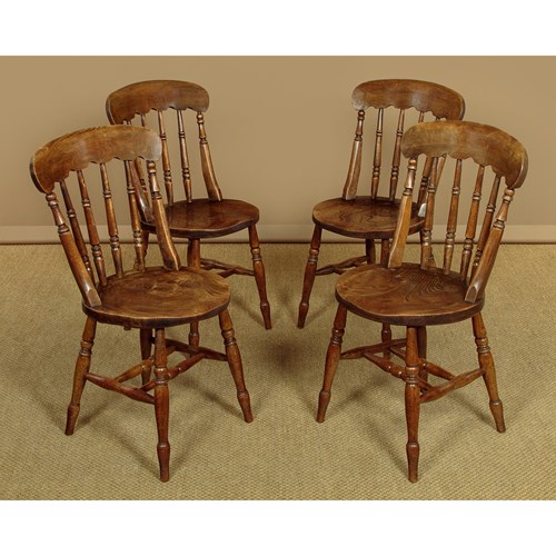 Set Of Four Elm Seat Kitchen Dining Chairs C.1890
