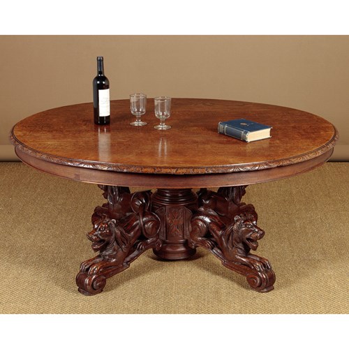 Oak Coffee Table With Carved Lions C.1890