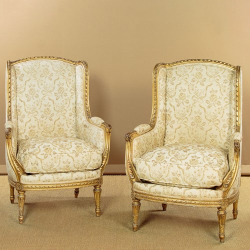 Pair Of Louis XVI Style Giltwood Armchairs C.1910