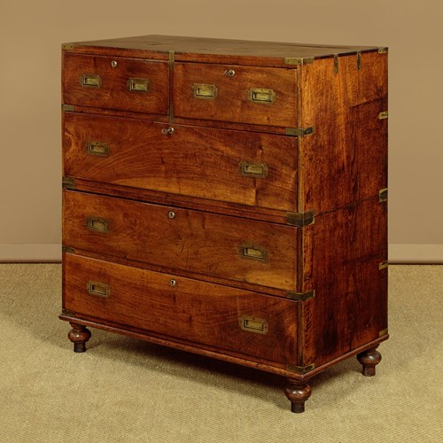 Brass Bound Walnut Campaign Chest Of Drawers C.1860