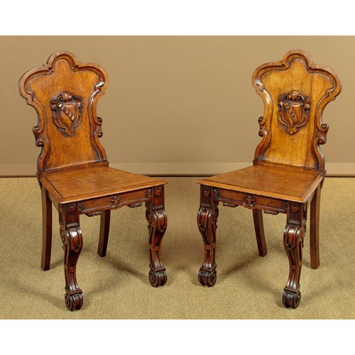 Pair Of Oak Hall Chairs C.1850