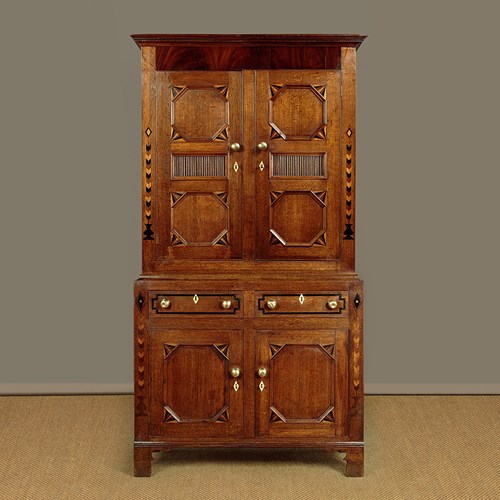 Welsh Oak Bread & Cheese Cupboard With Inlaid Decoration C.1830