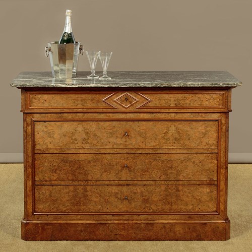 Burr Walnut & Marble Top Commode C.1860