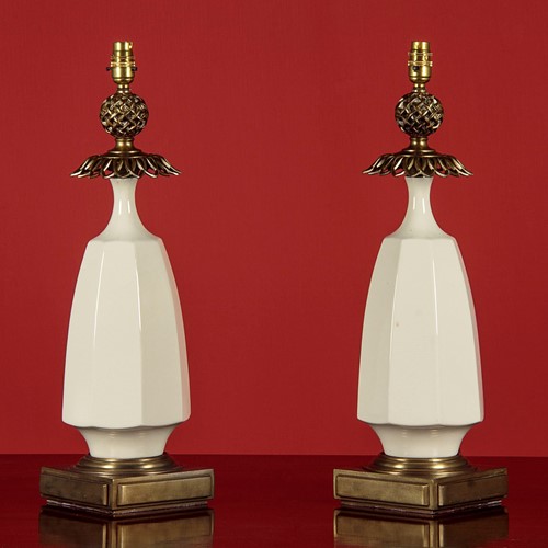 Pair Of Porcelain & Brass Table Lamps 
