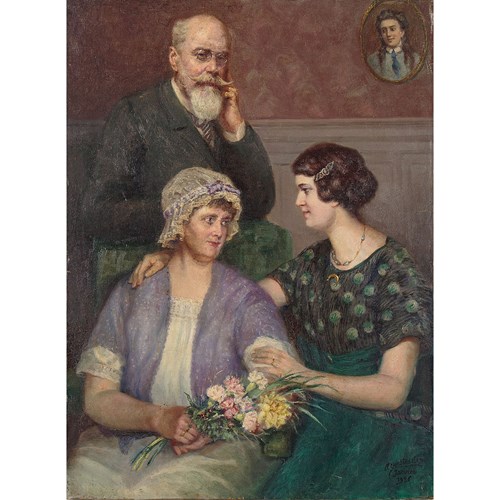 Family Portrait In Oil On Canvas Dated 1926