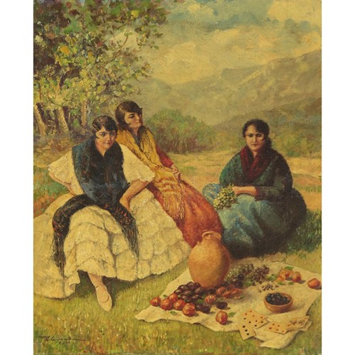 Oil Painting Of Gypsy Women Dated 1941