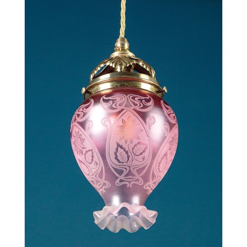 Art Nouveau Cranberry Glass Pendant Light C.1910