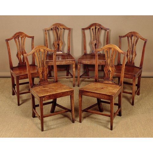 Set Of Six Elm Country Hepplewhite Dining Chairs C.1800