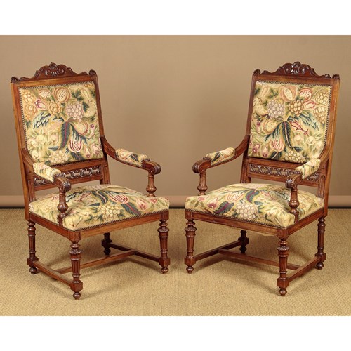 Pair Of Large Tapestry Armchairs C.1910