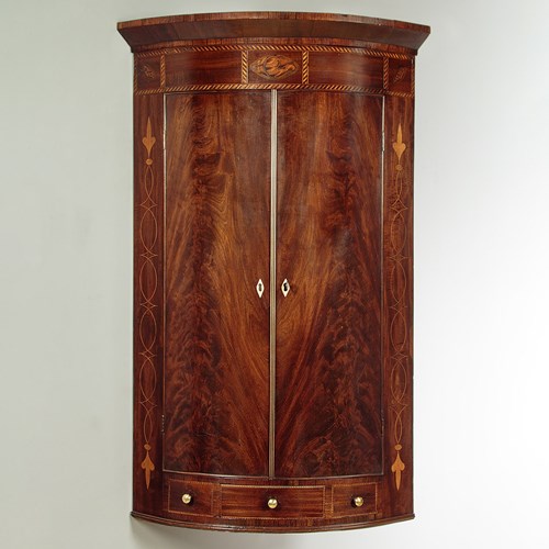 Inlaid Bow Front Corner Cupboard C.1830