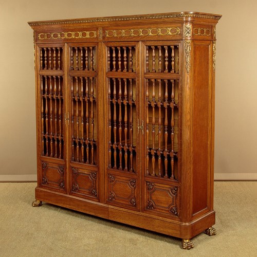 Gilt Mounted Oak Spindle Front Bookcase C.1900