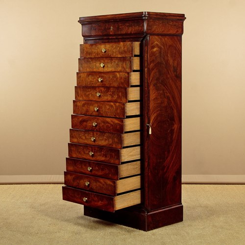 Flame Mahogany Bank Of Drawers C.1880