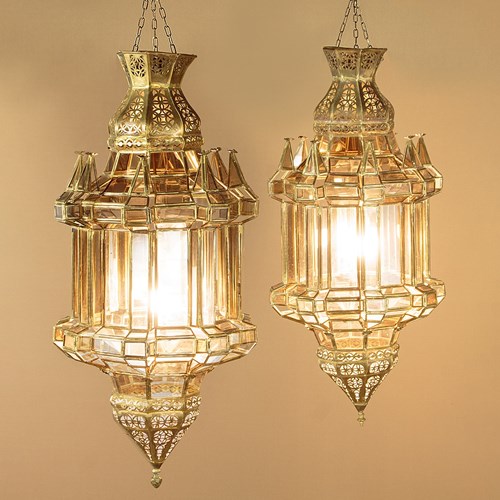 Pair Of Large Brass Morrocan Lantern Shades