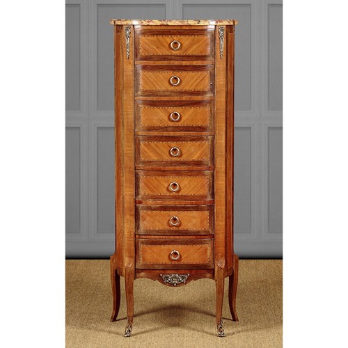 Narrow Marble Top Semainier Chest Of Drawers C.1960