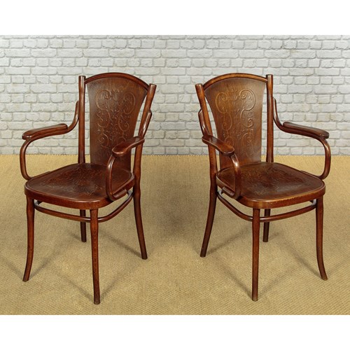 Pair Of Bentwood Armchairs By Thonet C.1900